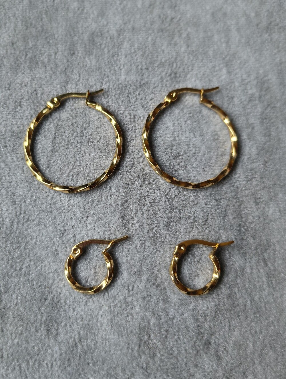 Gold Twisted Hoop Earrings - Set of 2 Pairs - Picture 1 of 3